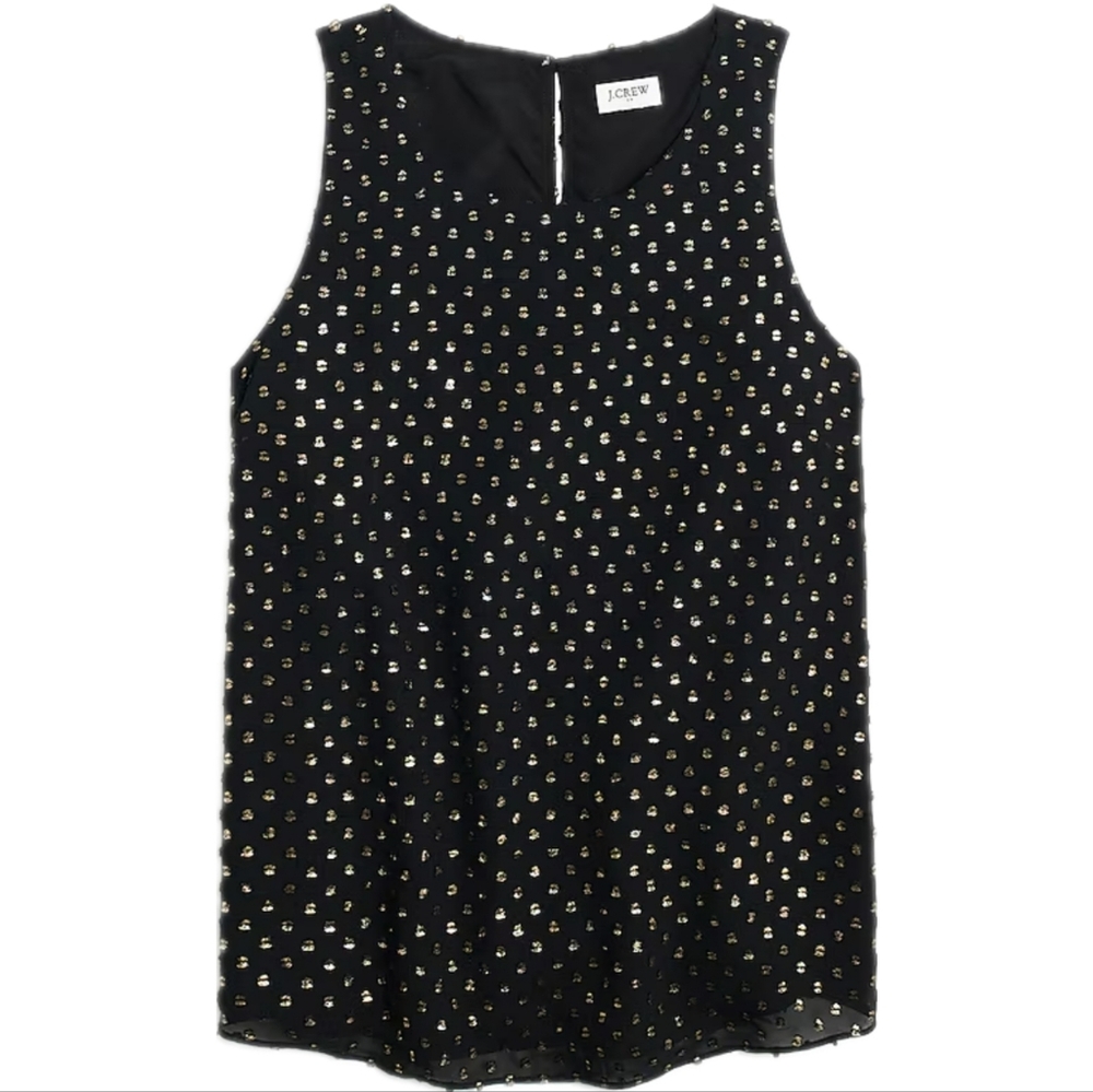 J Crew Factory NWT Gold Foil Clip Dot Tank Top Black Size XS